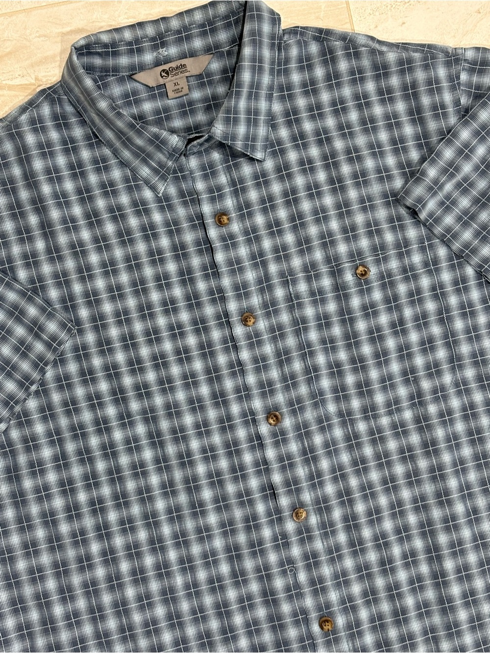 Guide Series Men's Rayon Blue Plaid Short-Sleeve Button-Down Shirt